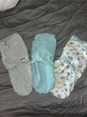 SwaddleMe Baby Sleep Sacks Set in Gray, Teal, and White Dino Print